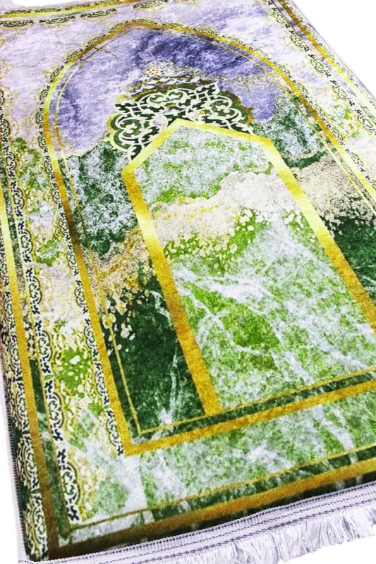 3cm Kalın Süngerli Yumuşak Seccade Diz Ağrıtmaz Çeyizlik Hediyelik Namazlık Yeşil Mermer - GOLD YEŞİL MERMER - 8