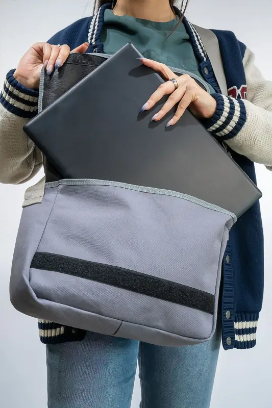 Kaliteli Gri Iki Bölme Büyük Boy Çapraz Postacı Çantası-Gri - 2