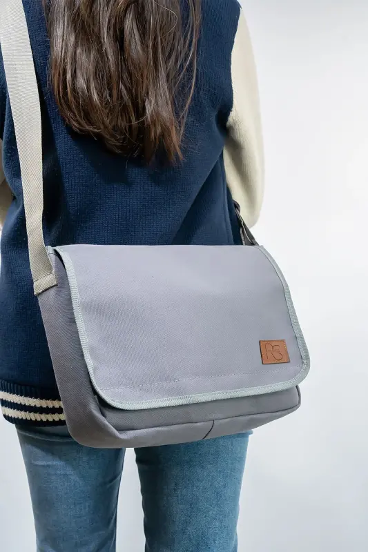 Kaliteli Gri Iki Bölme Büyük Boy Çapraz Postacı Çantası-Gri - ROSMOD