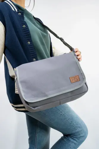 Kaliteli Gri Iki Bölme Büyük Boy Çapraz Postacı Çantası-Gri - 3