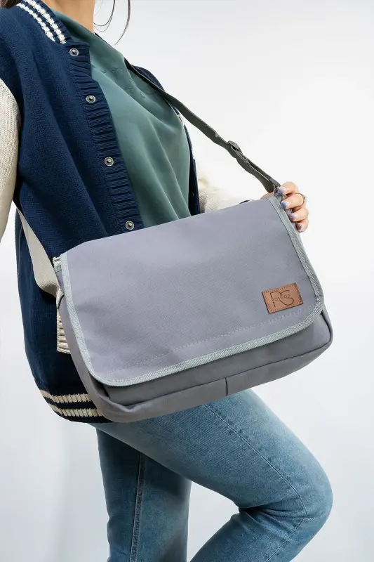 Kaliteli Gri Iki Bölme Büyük Boy Çapraz Postacı Çantası-Gri - 3