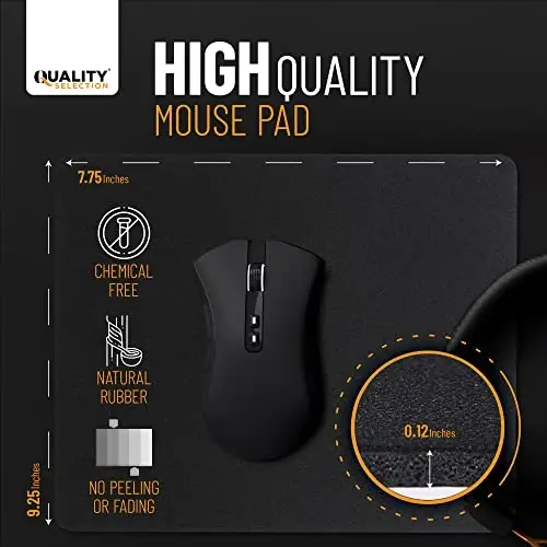 Quality Selection Mouse Pad Non-Slip Rubber Base Computer Black Mousepad, Superb Tracking Accuracy and Smooth Surface Mouse Control, Mouse Pads for Desk Office, Home & Gaming 7.75 X 9.25 in, No Logos - QUALITY SELECTION (1)