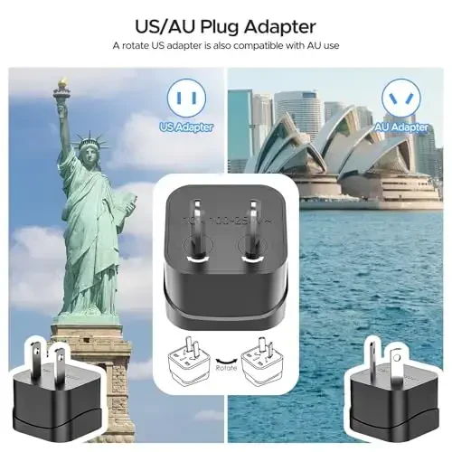 Kalitli Quvvat Konvertori, 220V dan 110V ga, Voltajni Pasaytiruvchi Konvertor va Quvvat Adapteri, Xalqaro Sayohat, USB-C & USB-A, E/F/I/A/G/D Tipi, 230 Vt, Kulrang - 6
