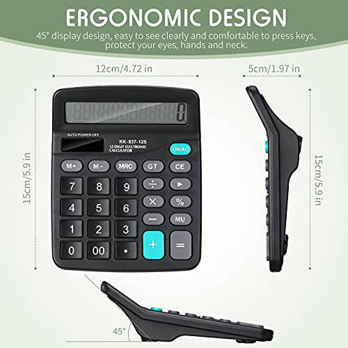 Калькулятор Konohan с 8 12-значными цифрами, солнечный настольный калькулятор Basic, электронный калькулятор с большим дисплеем, двойной мощности, портативный калькулятор для дома, офиса и школы (черный) - 2
