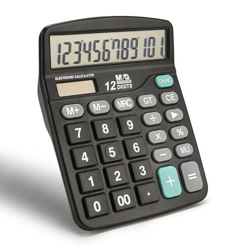 Калькулятор M&G Desk Calculator с 12-значным дисплеем, двойным солнечным питанием и аккумулятором, утопленными большими кнопками для офиса, дома, школы (черный) - 1