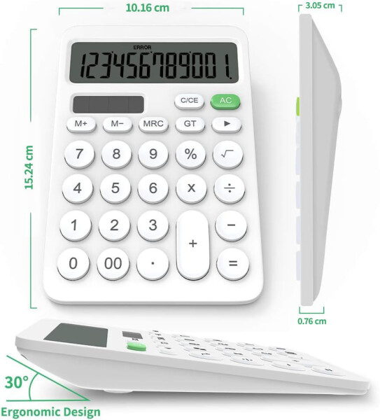 Калькулятор NEWYES Basic Calculator Office с питанием от солнечной энергии и аккумулятора, большой ЖК-дисплей и чувствительные кнопки для студентов, двойной источник питания, солнечная энергия и батарея, двойной источник питания, белый цвет - 4