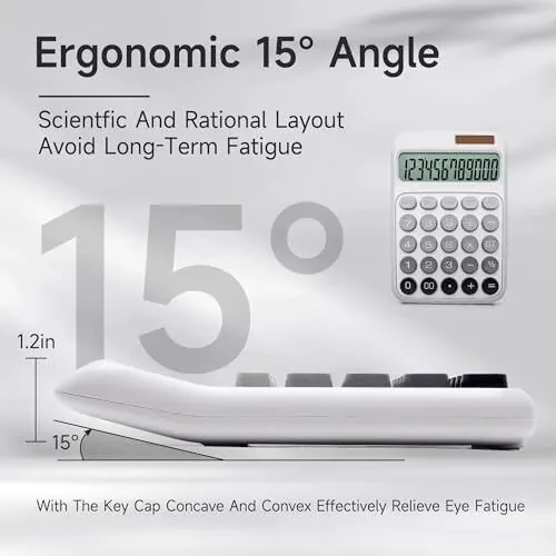 Калькулятор NGIFERA, 12 знаков, большой ЖК-дисплей, большие кнопки, настольные калькуляторы с двойным питанием от солнечной батареи и батарейки, симпатичный и эстетичный, подходит для офиса и учебы (серый омбре, M) - 2