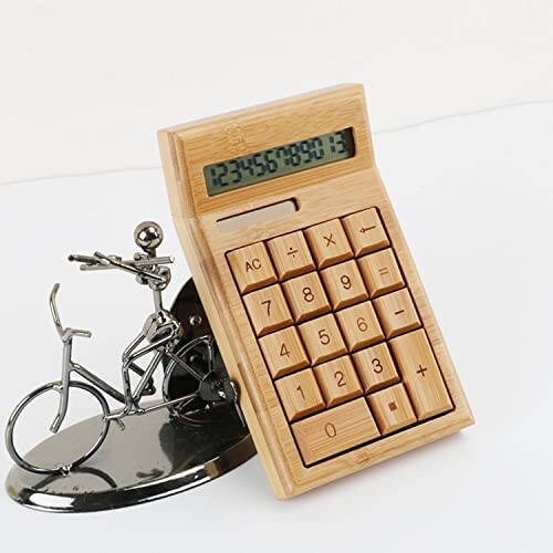 Калькулятор Omio Handcrafted Natural Bamboo Wooden Solar Calculator со стандартными функциями, настольный, с большим 12-значным дисплеем - 2