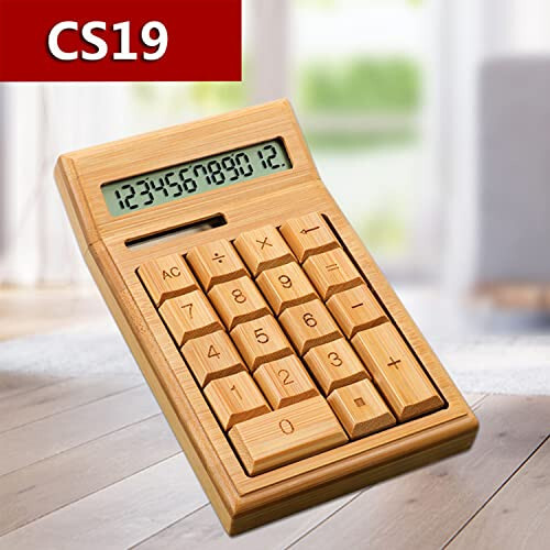 Калькулятор Omio Handcrafted Natural Bamboo Wooden Solar Calculator со стандартными функциями, настольный, с большим 12-значным дисплеем - 4