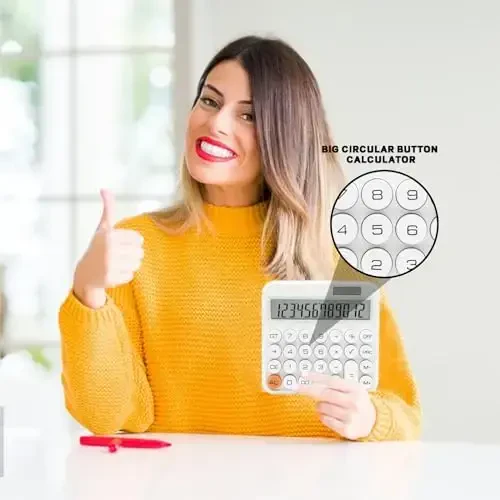 Калькулятор UPIHO белый, стандартный калькулятор, 12-разрядный, с большим ЖК-дисплеем и большими кнопками, белые офисные принадлежности и настольные аксессуары, симпатичный калькулятор для дома, офиса, школы, класса и бизнеса. - 3