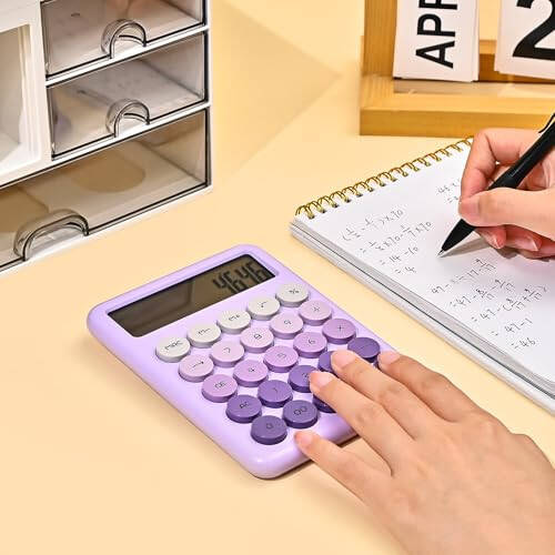 Калькулятор Valtiner Calculators для рабочего стола, 12-разрядный базовый калькулятор с большими кнопками, чувствительный калькулятор для рабочего стола с градиентом, большой ЖК-дисплей, офисные принадлежности (фиолетовый) - 3