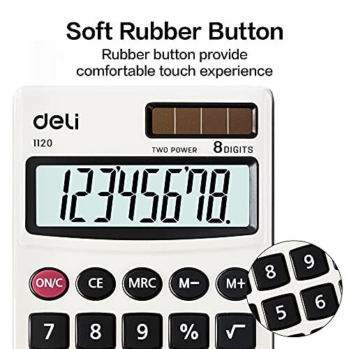 Kalkulyator, Deli Standard Function Basic Calculators, Solar Battery Dual Power Office Calculator with Cover, Metal Panel - 5