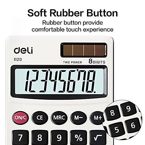 Kalkulyator, Deli Standard Function Basic Calculators, Solar Battery Dual Power Office Calculator with Cover, Metal Panel - 5