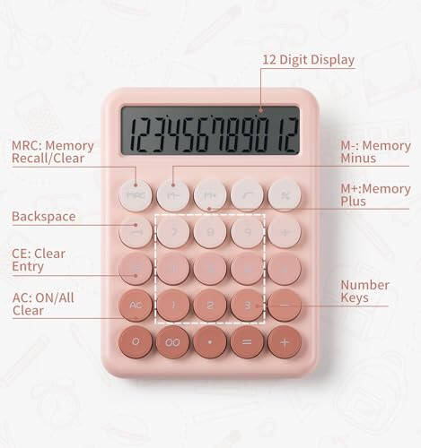 Kalkulyator, Stol kalkulyatorlari, Chiroyli pushti kalkulyator, Katta LCD displeyli 12 raqamli, Oddiy standart kalkulyator, Katta tugmali, Estetik kalkulyator, Ofis maktabi uchun mexanik kalkulyator - 4