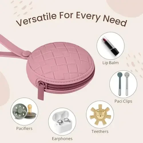 Kalovin Emzik Tutqich G'ilofi, 2 dona chaqaloq silikon emzik tutqich g'ilofi, aravachalar va taglik sumkalariga biriktiriladigan himoya saqlash konteyneri (Rang 1) - 4