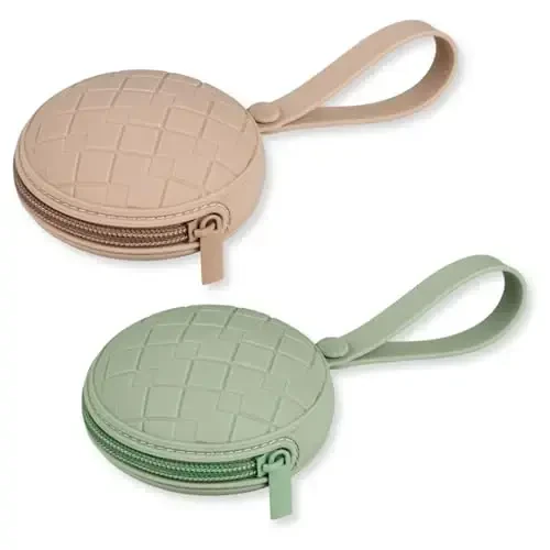 Kalovin Pacifier Holder Case, Pack of 2 Baby Silicone Pacifier Holder Case, Protective Storage Container Attaches to Strollers & Diaper Bags (Color 1) - 1