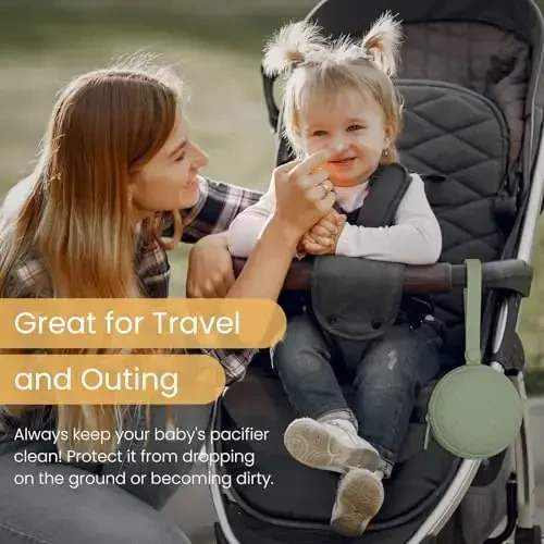 Kalovin Pacifier Holder Case, Pack of 2 Baby Silicone Pacifier Holder Case, Protective Storage Container Attaches to Strollers & Diaper Bags (Color 1) - 5