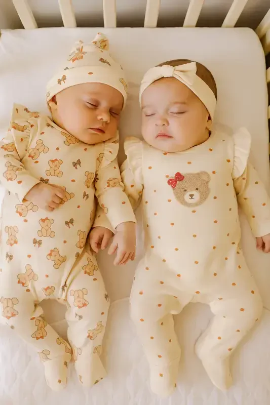 Kalpli Ayıcık Baskılı Bebek İkili Tulum Set-Kırmızı - CHERUB BABY