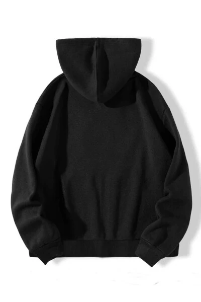 KalpLİ Örümcek Ağ Baskılı Sweatshirt Fermuarlı Hırka - Siyah Gri Oversize Cepli Bol Kesim Kapüşonlu-Siyah - BOI (1)