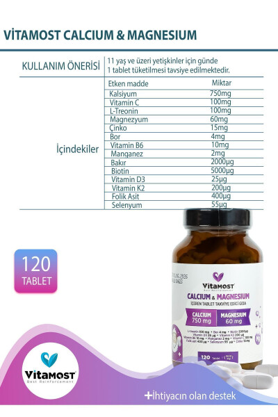 Kalsiyum | Magnezyum 1500mg Çinko D3k2 (KALSİYUM MAGNEZYUM ÇİNKO L-TREONİN) 120 Tablet - 5