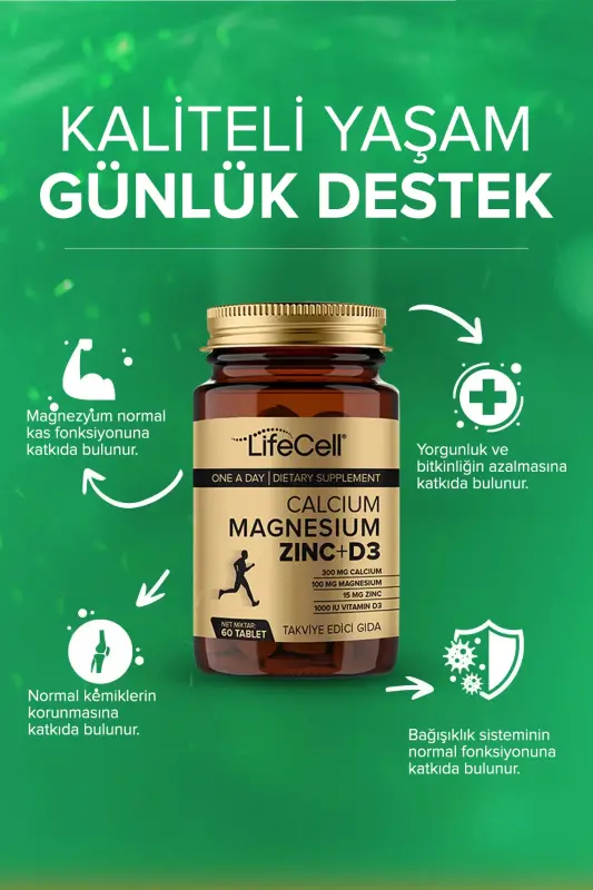 Kalsiyum - Magnezyum - Çinko - D3 - (KALSİYUM MAGNEZYUM ÇİNKO VE VİTAMİN D3) Takviye Edici Gıda - 1