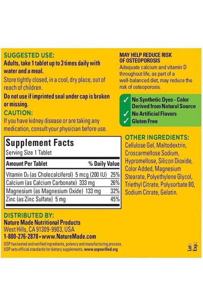 Kalsiyum, Magnezyum, Çinko ve D3 Vitamini 300 Tablet - 2