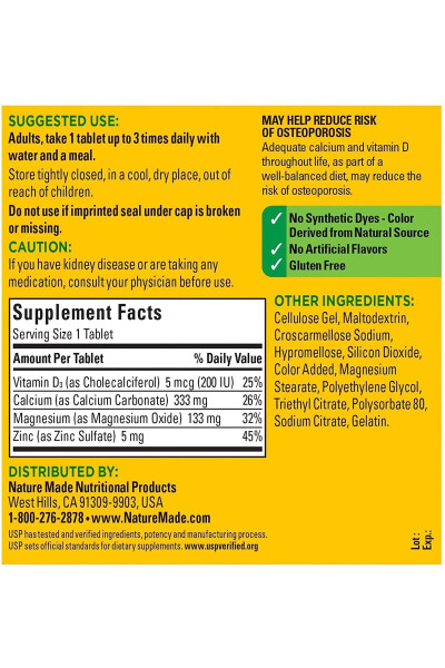 Kalsiyum, Magnezyum, Çinko ve D3 Vitamini 300 Tablet - 4