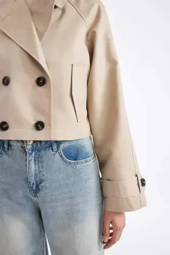 Kalta Qisqa Trenchcoat Naqsh Smokin Yoqasi Tugmali Paxtadan - 5