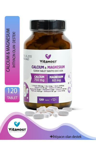 Kaltsiy | Magniy 1500mg Sink D3k2 (KALTsIY MAGNIY SINK L-TREONIN) 120 Tablet - VITAMOST