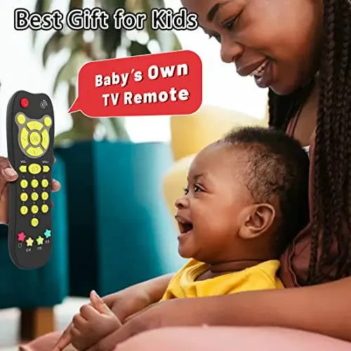 KALUYA Baby TV Remote Toy, Toddlers Remote Control Toy Kids Realistic Play Remote Early Educational Baby Musical Toys with Light and Sound English French Spanish for Infant Boys Girls 6 Month+, Black - 6