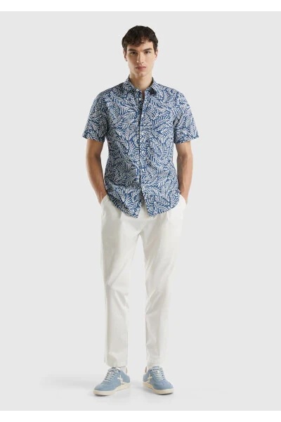 Kamar teshikli, 4 cho'ntakli chino shim, paxta va zig'ir aralashmasi. - 3