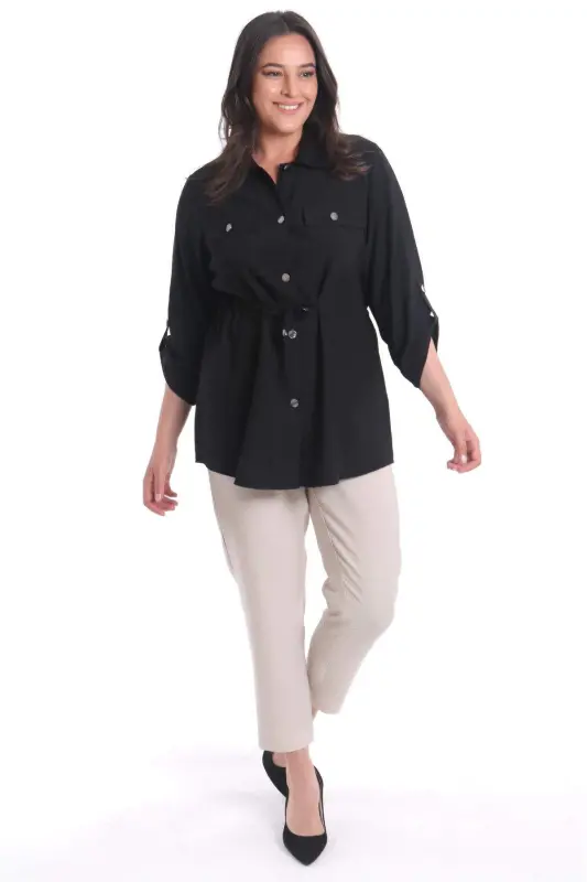 Kamari bilan bog'lamli yirik jip kiyim qora kurtka - 7