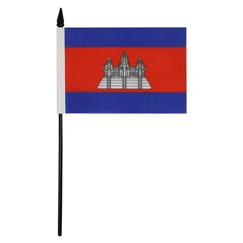 Cambodia Table Flag 4'' x 6'' - Cambodian Desk Flag 15 x 10 cm. - Black plastic stick and base - AZ FLAG - AZ FLAG (1)