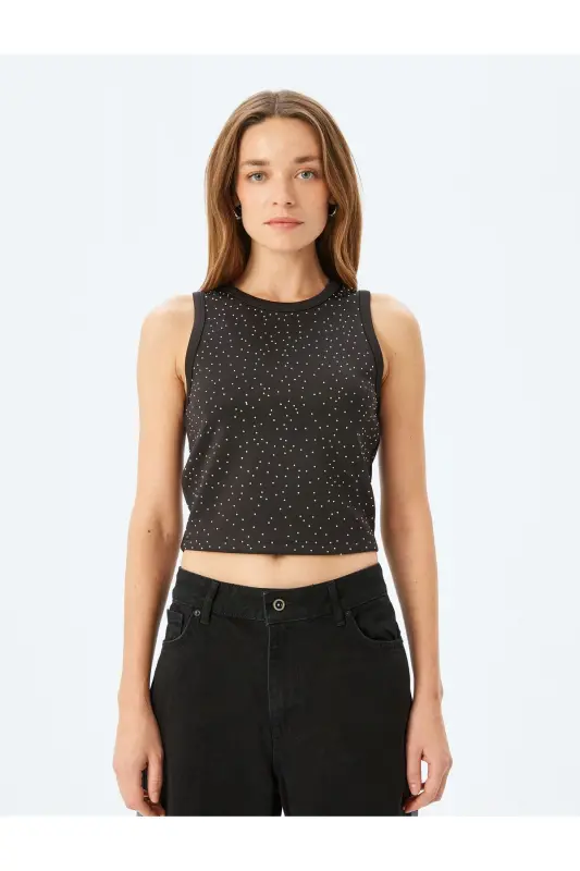 Камень Halter шеи без рукавов Scuba Crop Bluz-черный - 3
