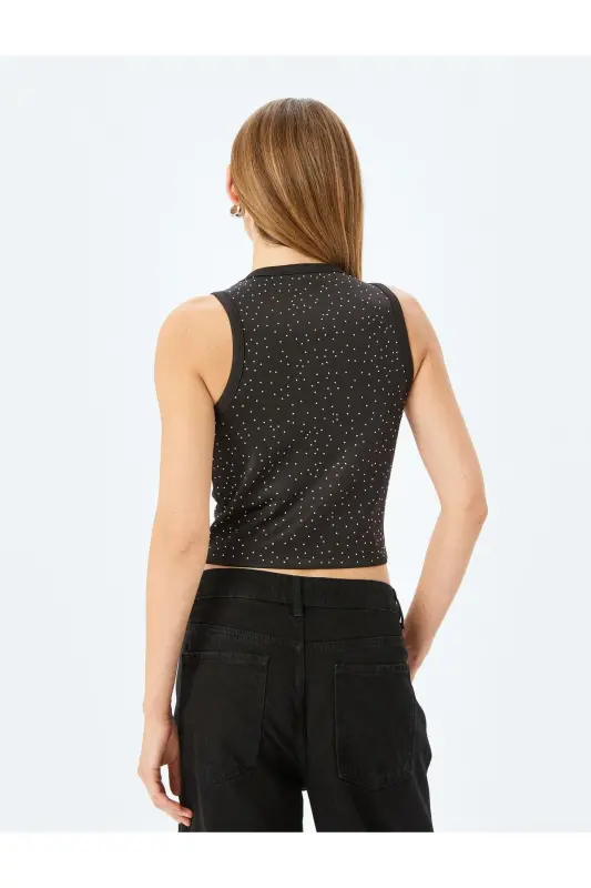 Камень Halter шеи без рукавов Scuba Crop Bluz-черный - 4