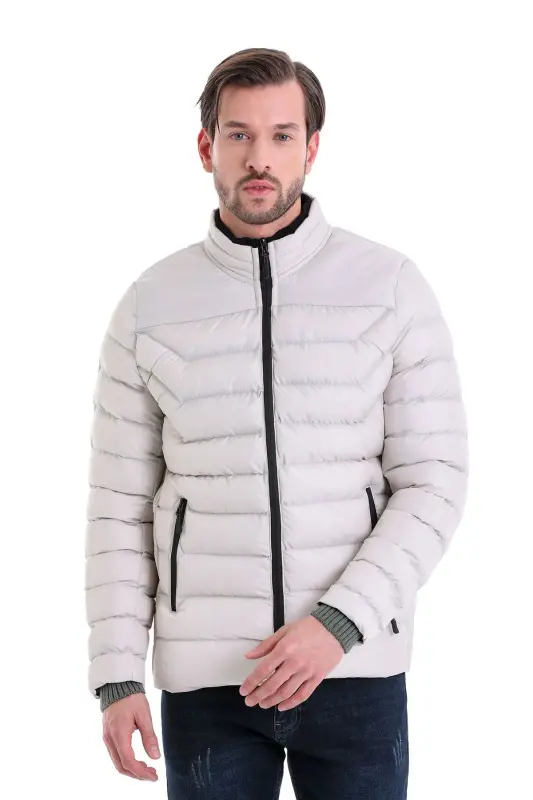 Камень Slim Fit Прямой Эфес Воротник-стойка Пуховик-Камень - 3