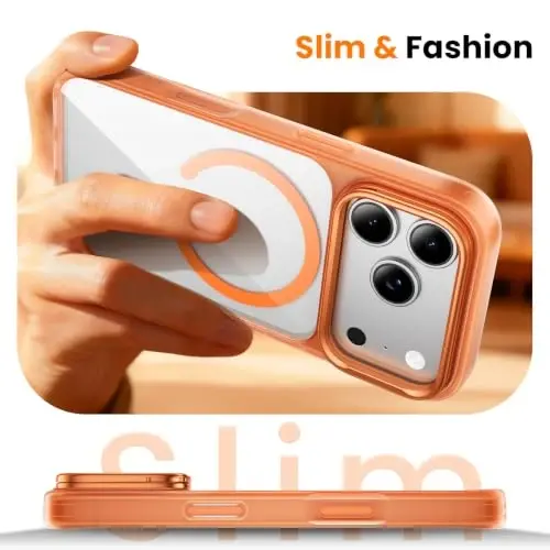 Tigowos for iPhone 17 Pro Max Case with Lens Stand，Screen Protector，Orange | Camera Control Cover ,Fit for MagSafe,Drop Protection,Shockproof, Translucent Back Phone Case for 17 Pro Max - 4