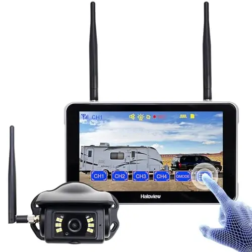 Камера заднего вида Haloview BT7 Touch RV Беспроводная 2,4G Цифровая FHD 1080P DVR с полным цветным ночным видением и 7-дюймовым сенсорным экраном для автодома, грузовика, прицепа, кемпера, фургона, пикапа - 5