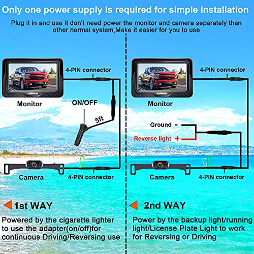 Камера заднего вида с простой установкой Plug-and-Play: HD 1080P без задержки, водонепроницаемая - четкая ночная видимость, камера заднего вида с монитором для автомобиля, грузовика, внедорожника - LK3 - 4