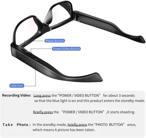 Camera Glasses Video Glasses HD Smart Glasses Recording Outdoor Sport Glasses with Camera Wearable Eyeglass Built-in 32G Memory Card only Open on Computer - 3