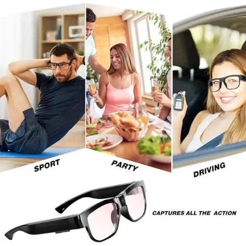 Uigsas Camera Glasses Outdoor Smart Glasses with Camera Wearable Sports Eye Glasses Recording Motorcycle Riding Scenery Including 32G Card - 8