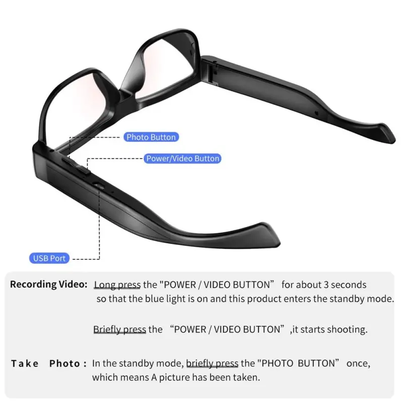 Uigsas Camera Glasses Outdoor Smart Glasses with Camera Wearable Sports Eye Glasses Recording Motorcycle Riding Scenery Including 32G Card - 1