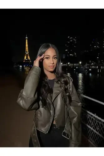 Kamerli Oversize Charm Teri Biker Ko'ylagi - 6