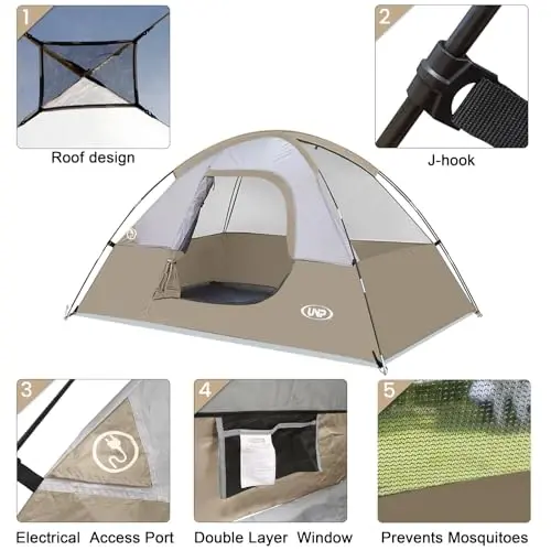 Camping Tent 2 Person, Waterproof Windproof Tent with Rainfly Easy Set up-Portable Dome Tents for Camping… - 5