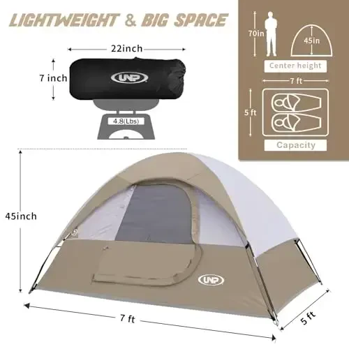 Camping Tent 2 Person, Waterproof Windproof Tent with Rainfly Easy Set up-Portable Dome Tents for Camping… - 2