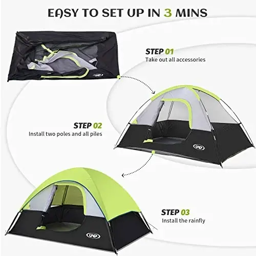 Camping Tent 2 Person, Waterproof Windproof Tent with Rainfly Easy Set up-Portable Dome Tents for Camping… - 3
