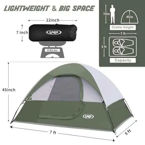 Camping Tent 2 Person, Waterproof Windproof Tent with Rainfly Easy Set up-Portable Dome Tents for Camping… - unp (1)
