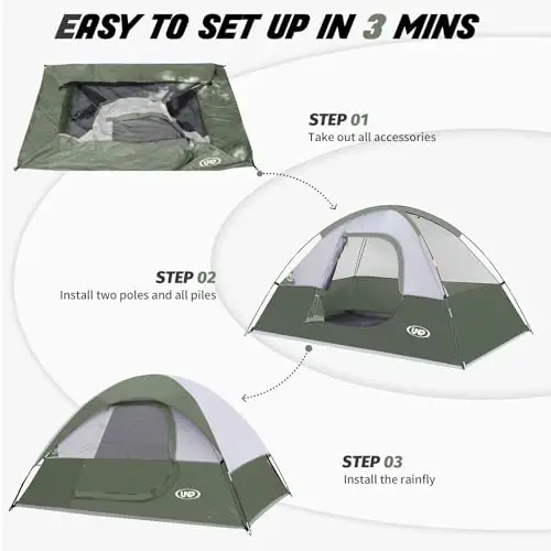 Camping Tent 2 Person, Waterproof Windproof Tent with Rainfly Easy Set up-Portable Dome Tents for Camping… - 3