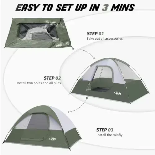 Camping Tent 2 Person, Waterproof Windproof Tent with Rainfly Easy Set up-Portable Dome Tents for Camping… - 3