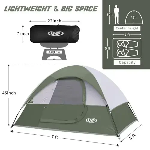 Camping Tent 2 Person, Waterproof Windproof Tent with Rainfly Easy Set up-Portable Dome Tents for Camping… - unp (1)